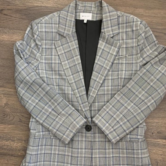 MILLY Boyfriend Blazer Plaid Wool Italian Check - Picture 7 of 10